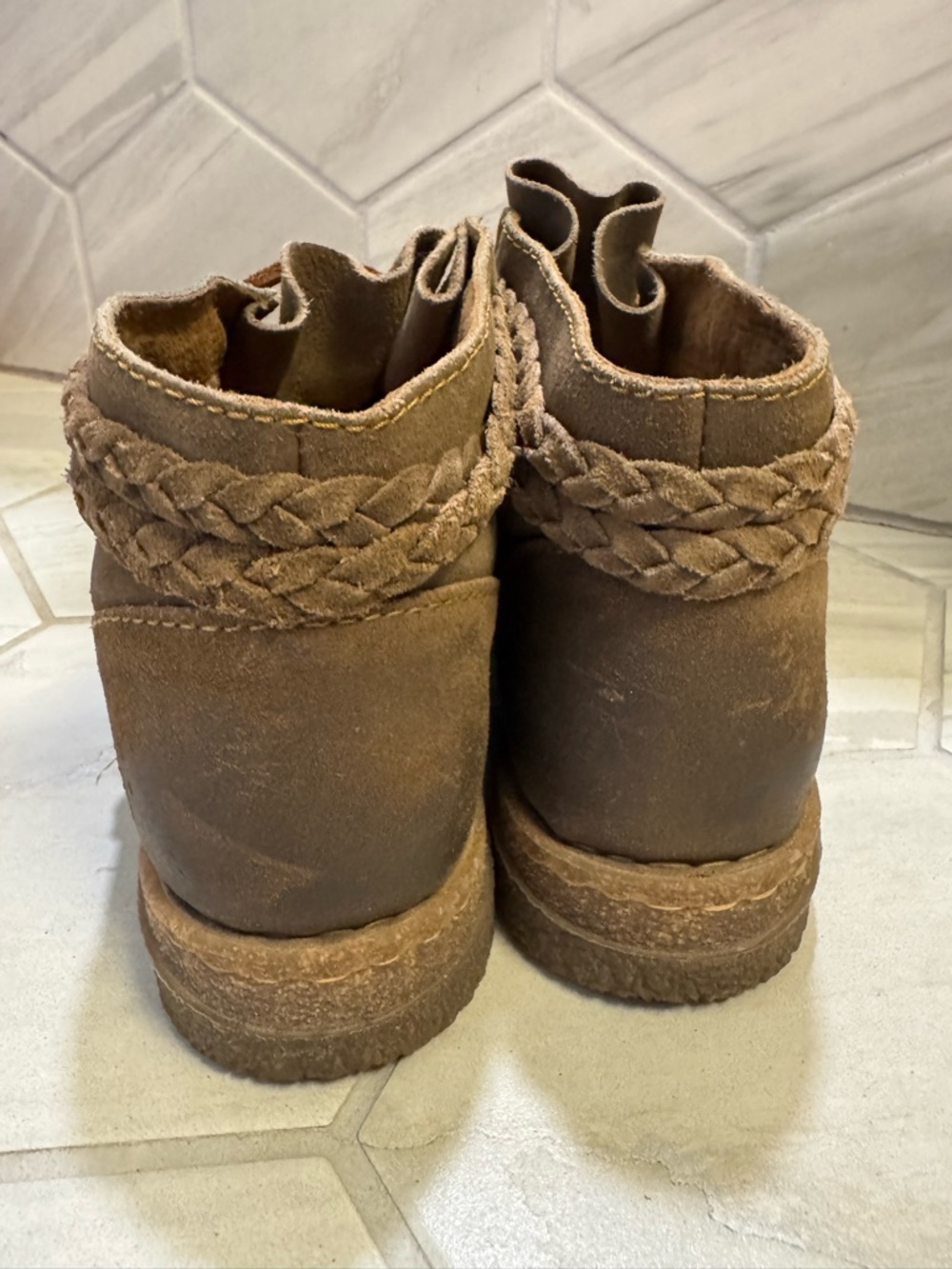 Born Women’s Temple Brown Suede Lace-Up Ankle Boots with Braided Trim - Picture 5 of 8